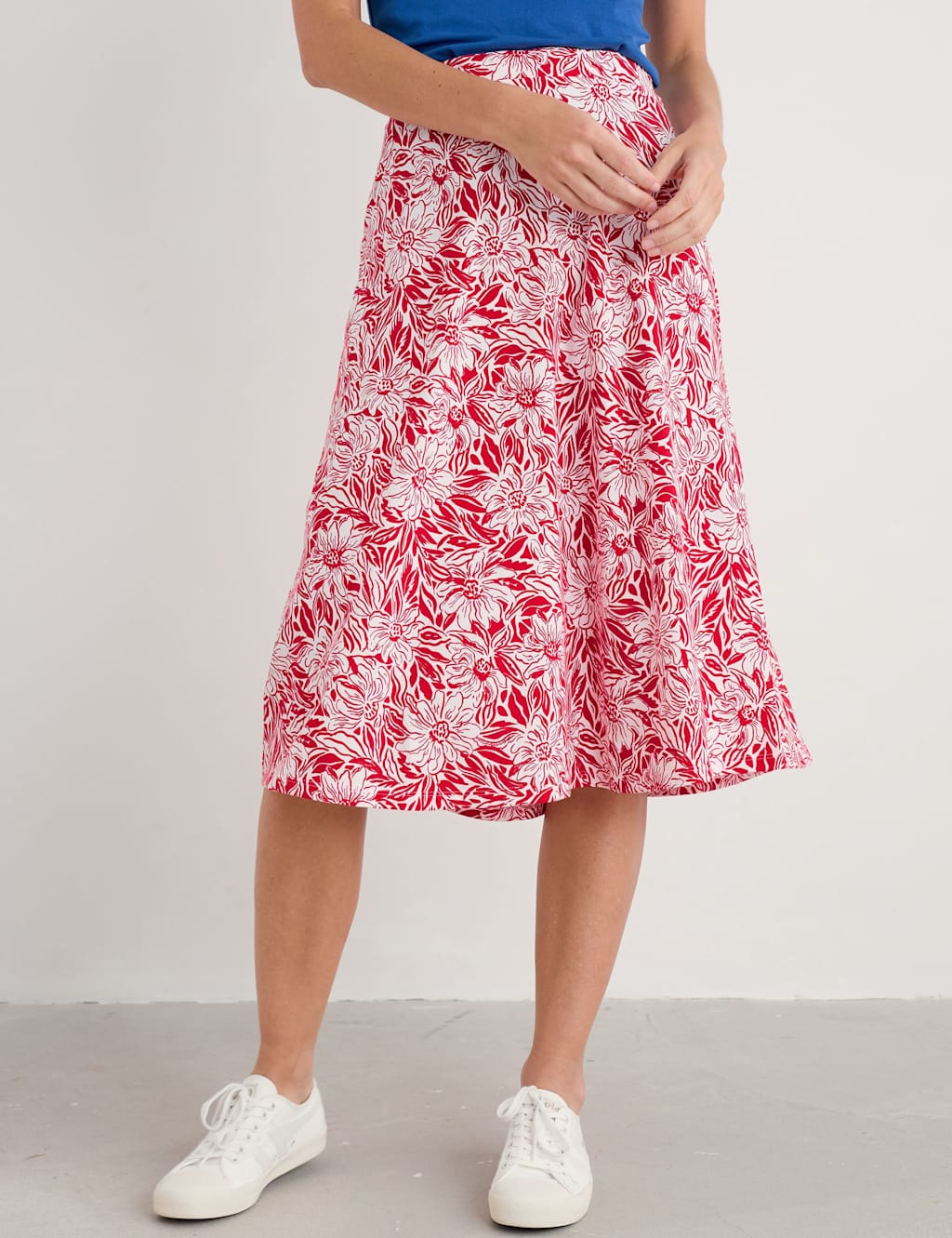Cotton Rich Floral Midi A-Line Skirt 3 of 4