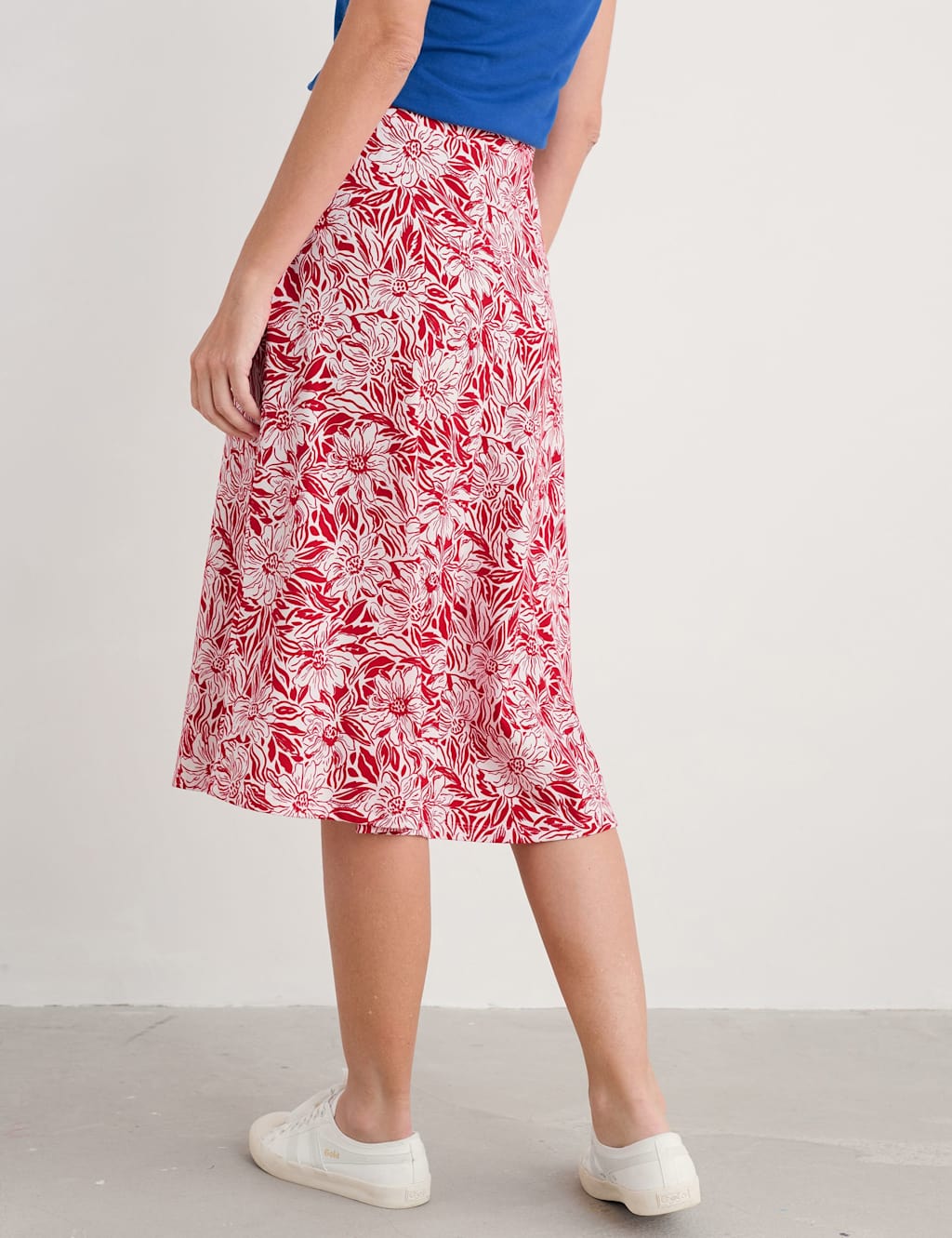 Cotton Rich Floral Midi A-Line Skirt 4 of 4
