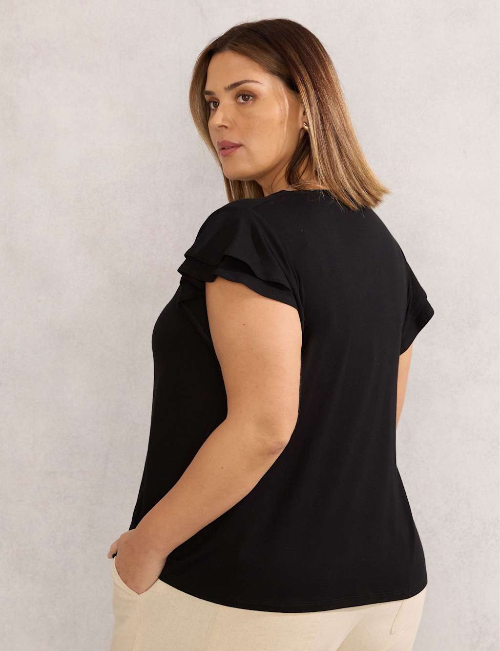 Jersey V-Neck Flutter Sleeve Top 2 of 3