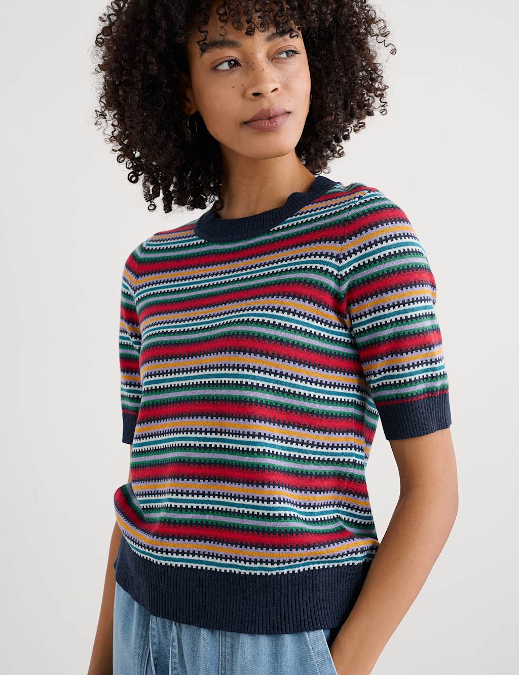 Pure Cotton Striped Crew Neck Knitted Top 3 of 4