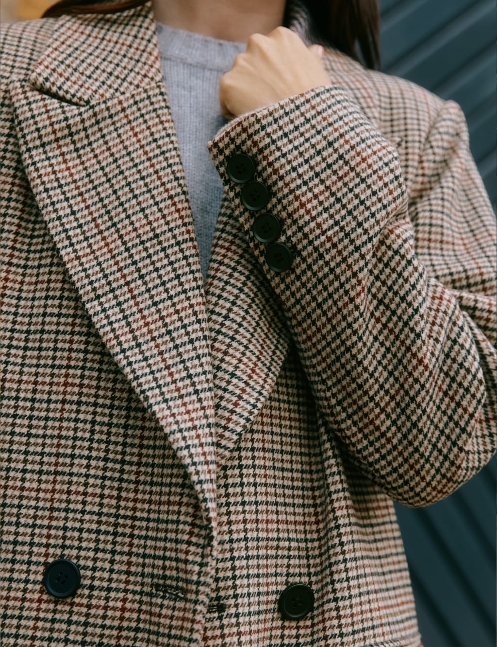 Checked Double Breasted Coat with Wool Albaray M S