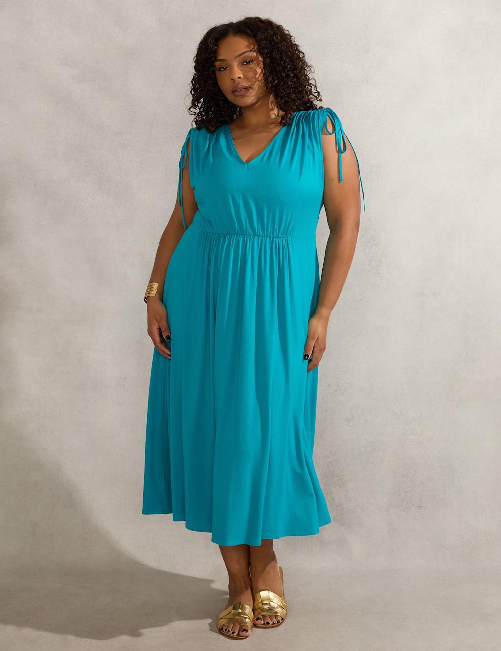 Jersey V-Neck Midi Fit & Flare Dress 2 of 4