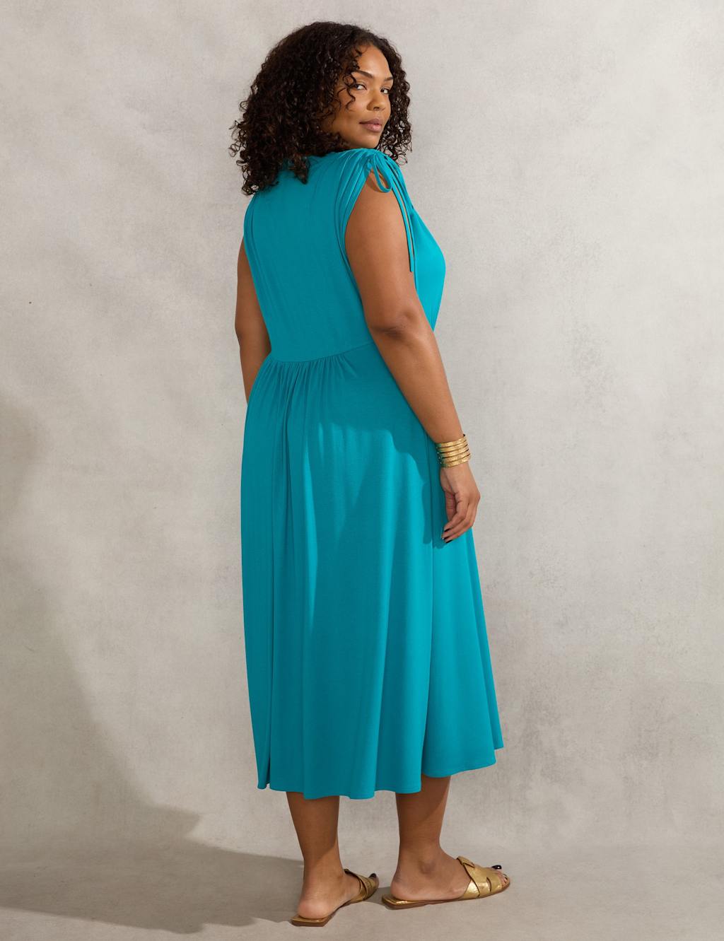 Jersey V-Neck Midi Fit & Flare Dress 3 of 4