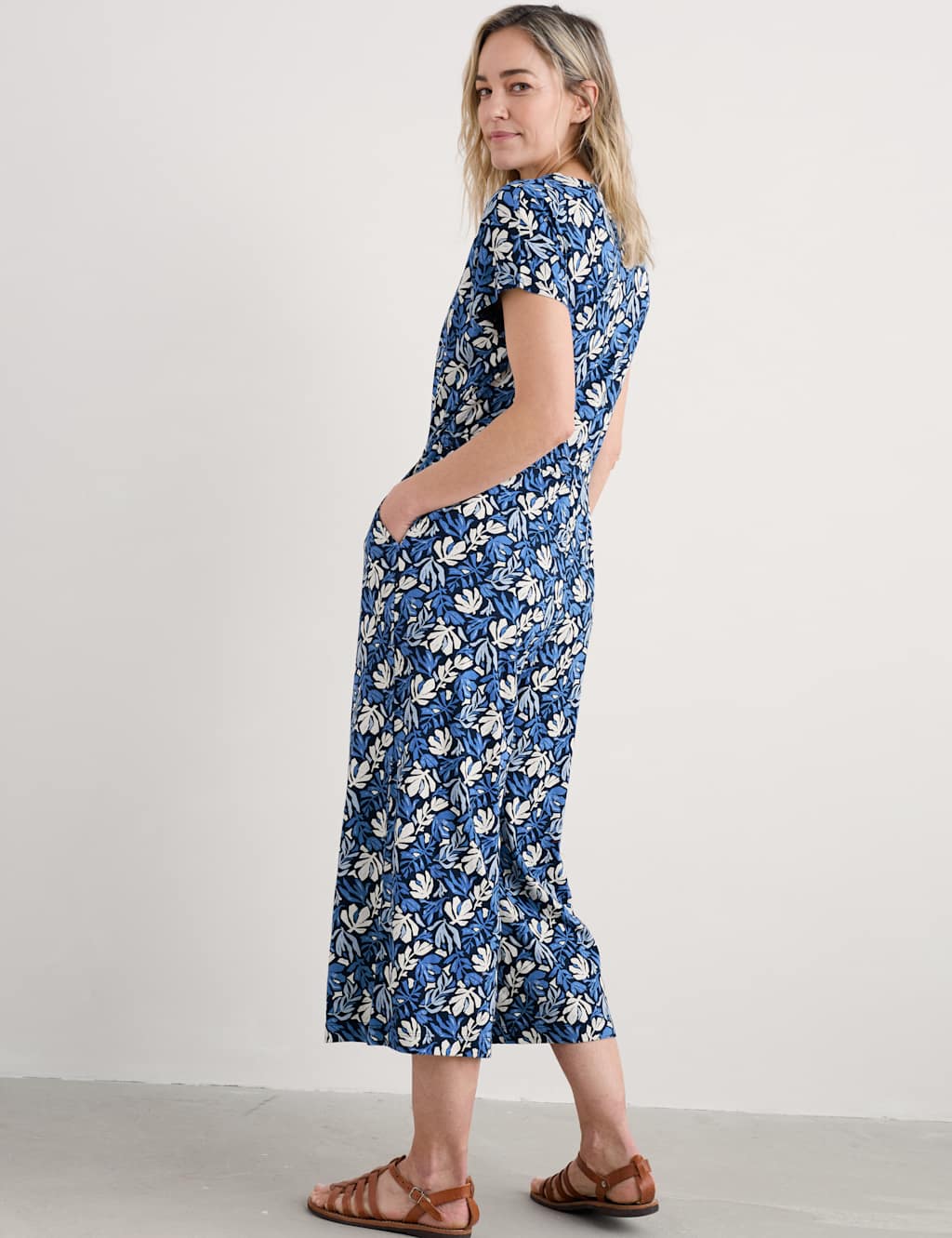 Cotton Rich Floral Short Sleeve Cropped Jumpsuit 3 of 4