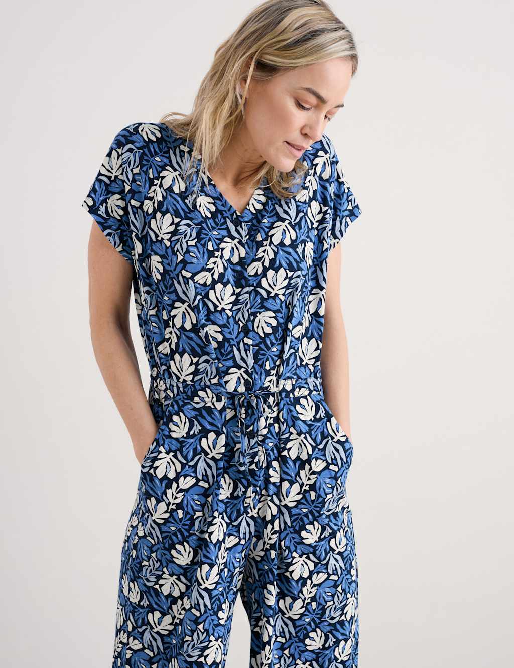 Cotton Rich Floral Short Sleeve Cropped Jumpsuit 4 of 4