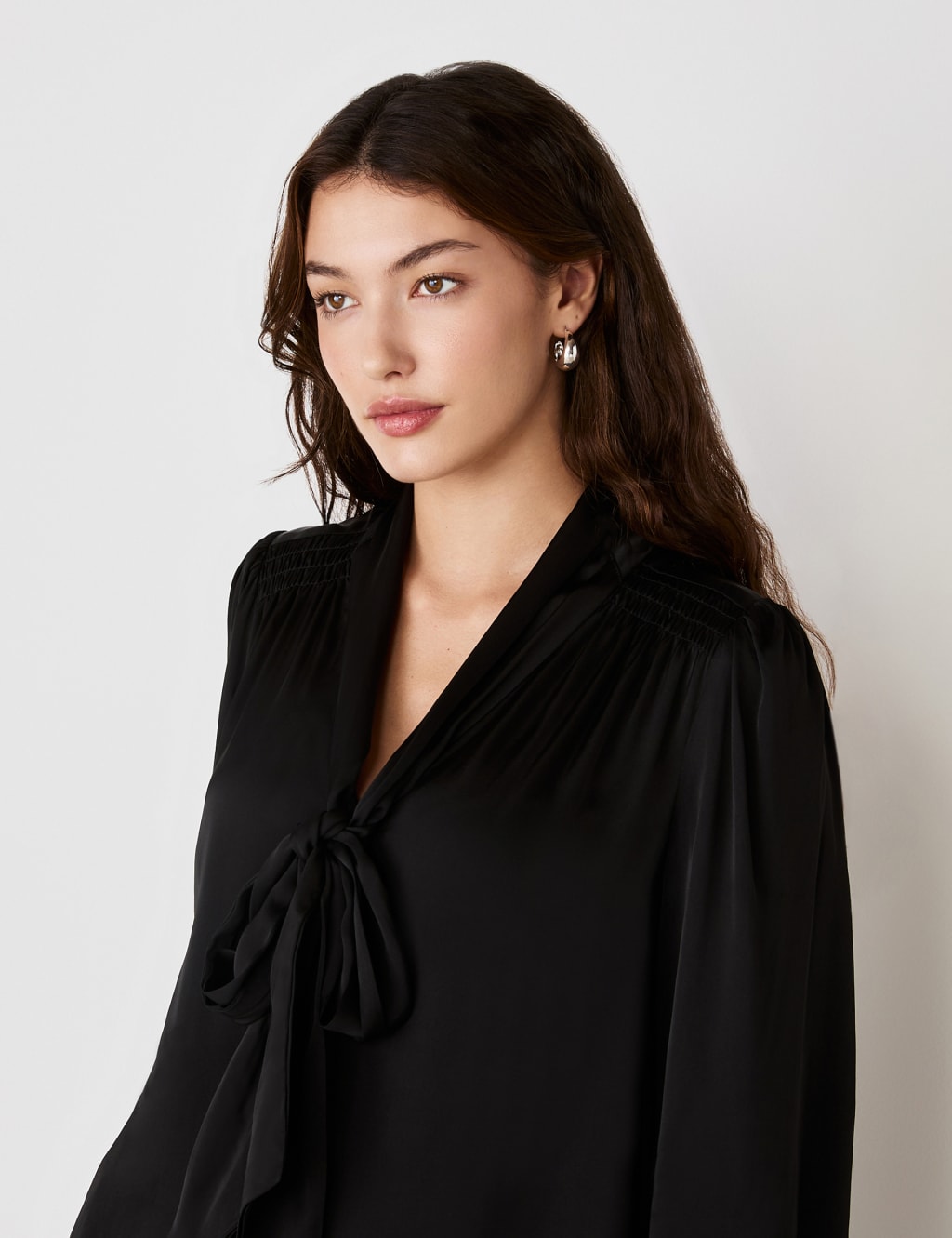 Crepe Tie Neck Blouson Sleeve Blouse 4 of 4