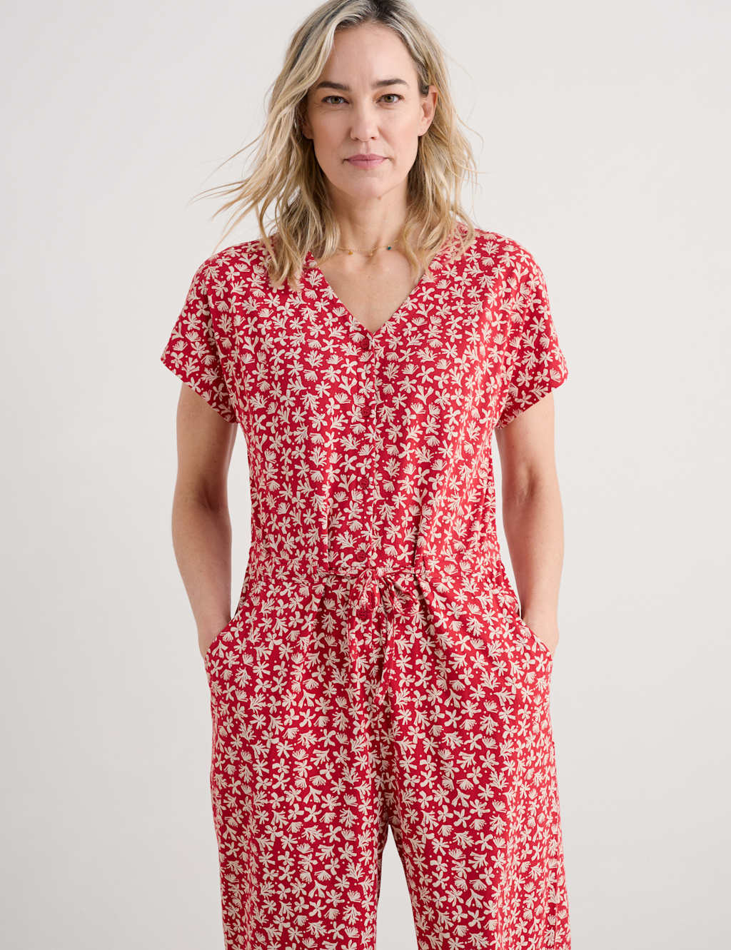 Cotton Modal Blend Floral Cropped Jumpsuit 4 of 4