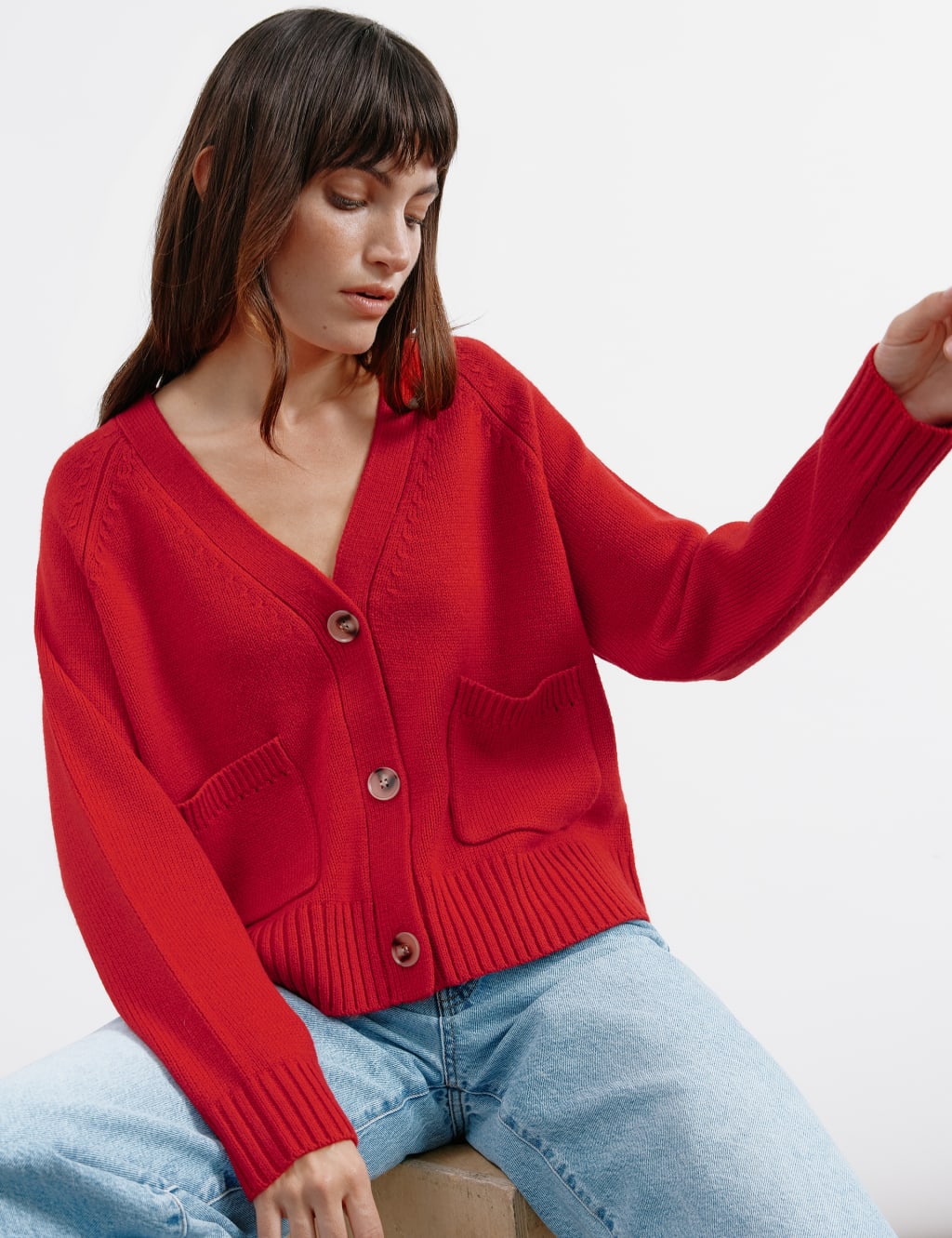 Red v neck cardigan deals