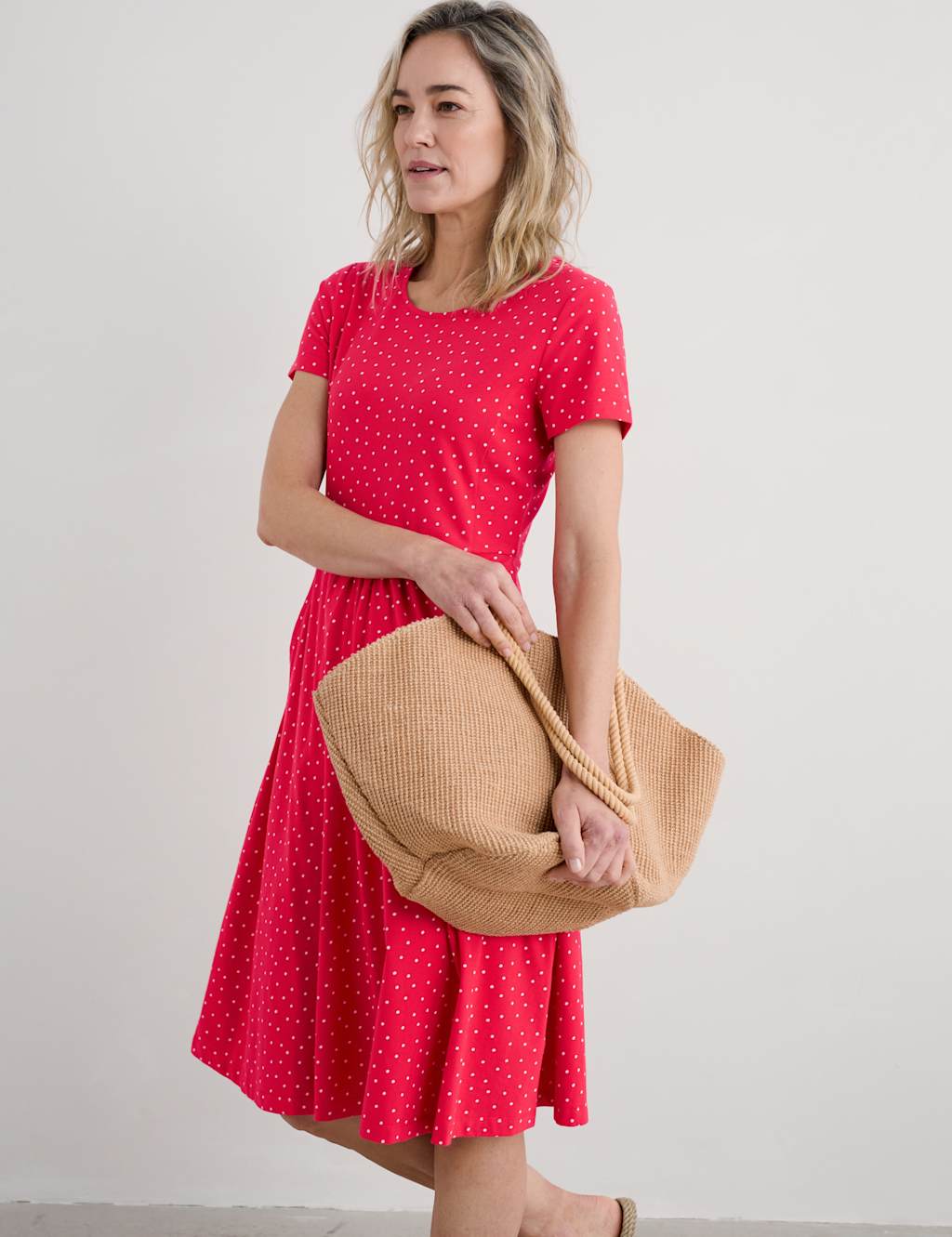 Pure Cotton Polka Dot Midi Waisted Dress 4 of 5