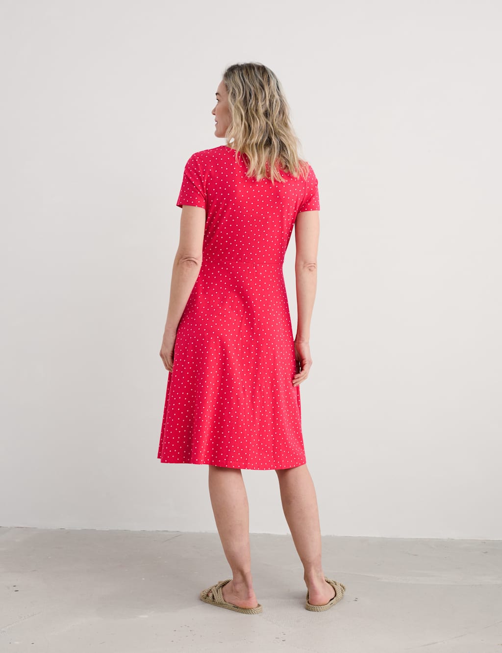 Pure Cotton Polka Dot Midi Waisted Dress 5 of 5