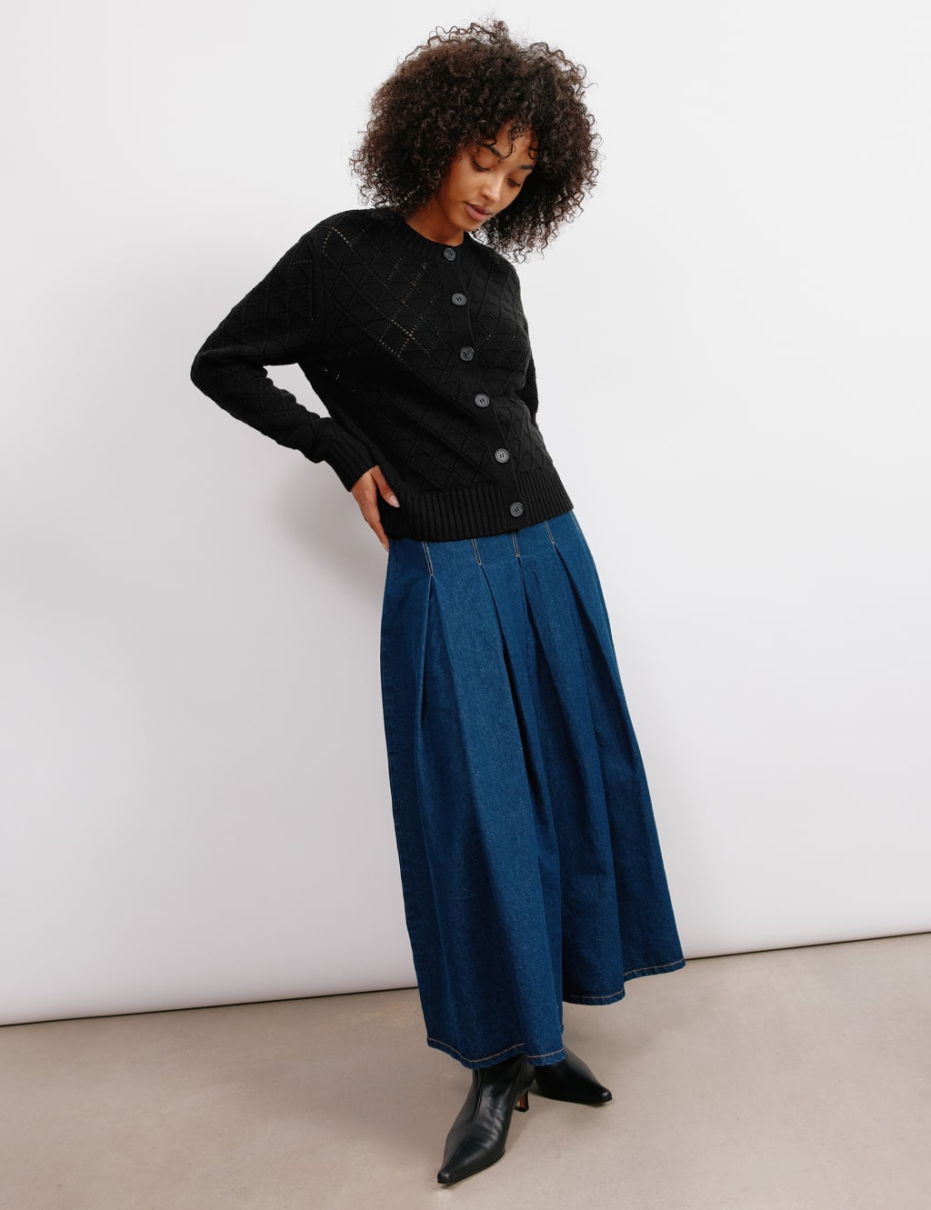 Pointelle Crew Neck Cardigan with Wool 4 of 6