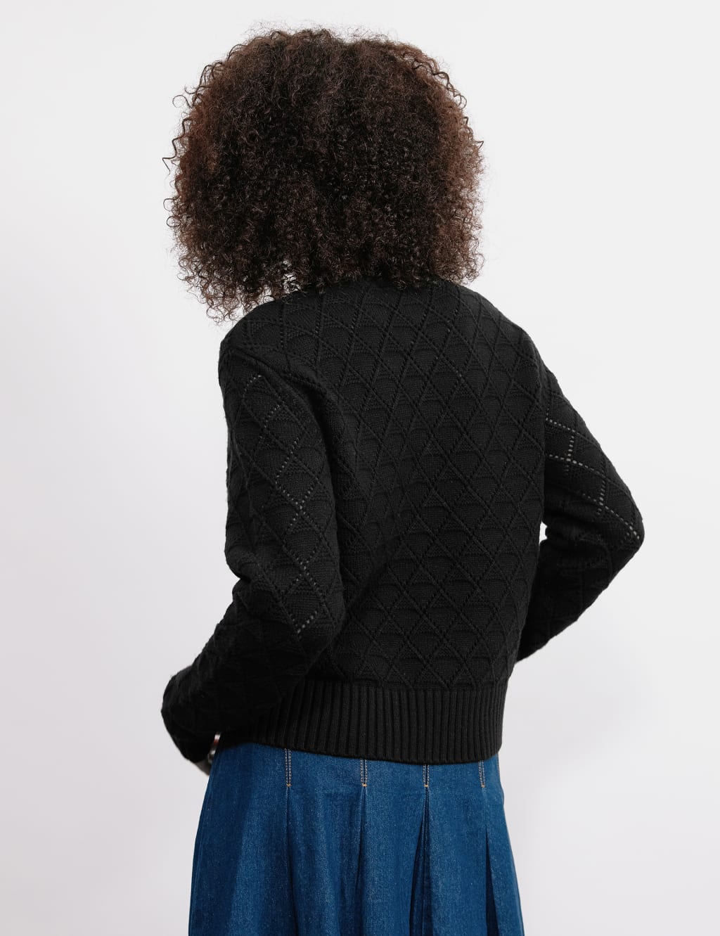 Pointelle Crew Neck Cardigan with Wool 5 of 6