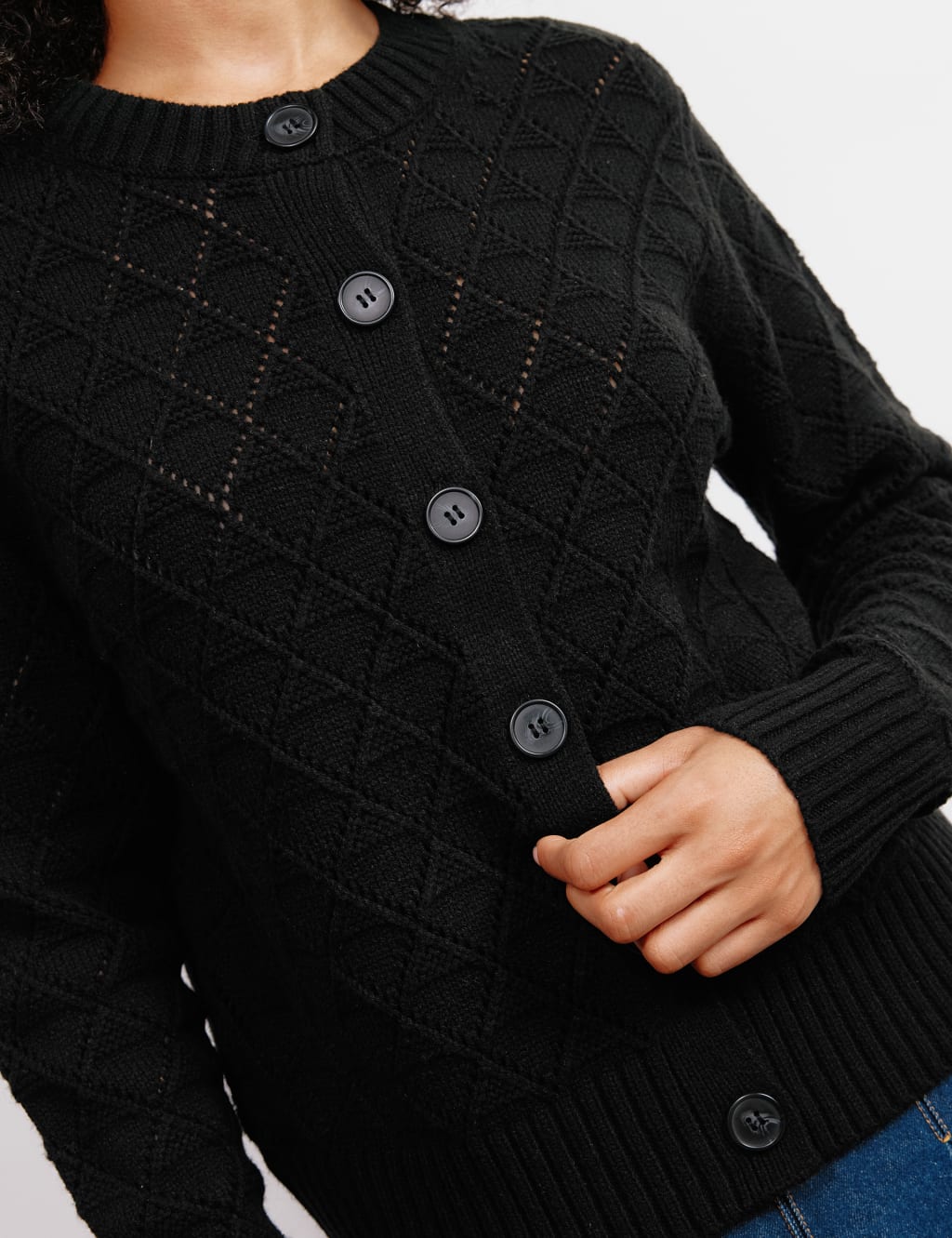Pointelle Crew Neck Cardigan with Wool 6 of 6
