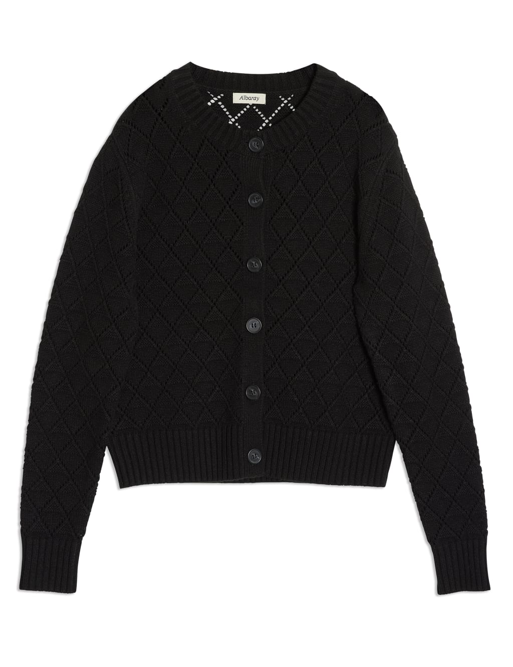 Pointelle Crew Neck Cardigan with Wool 2 of 6