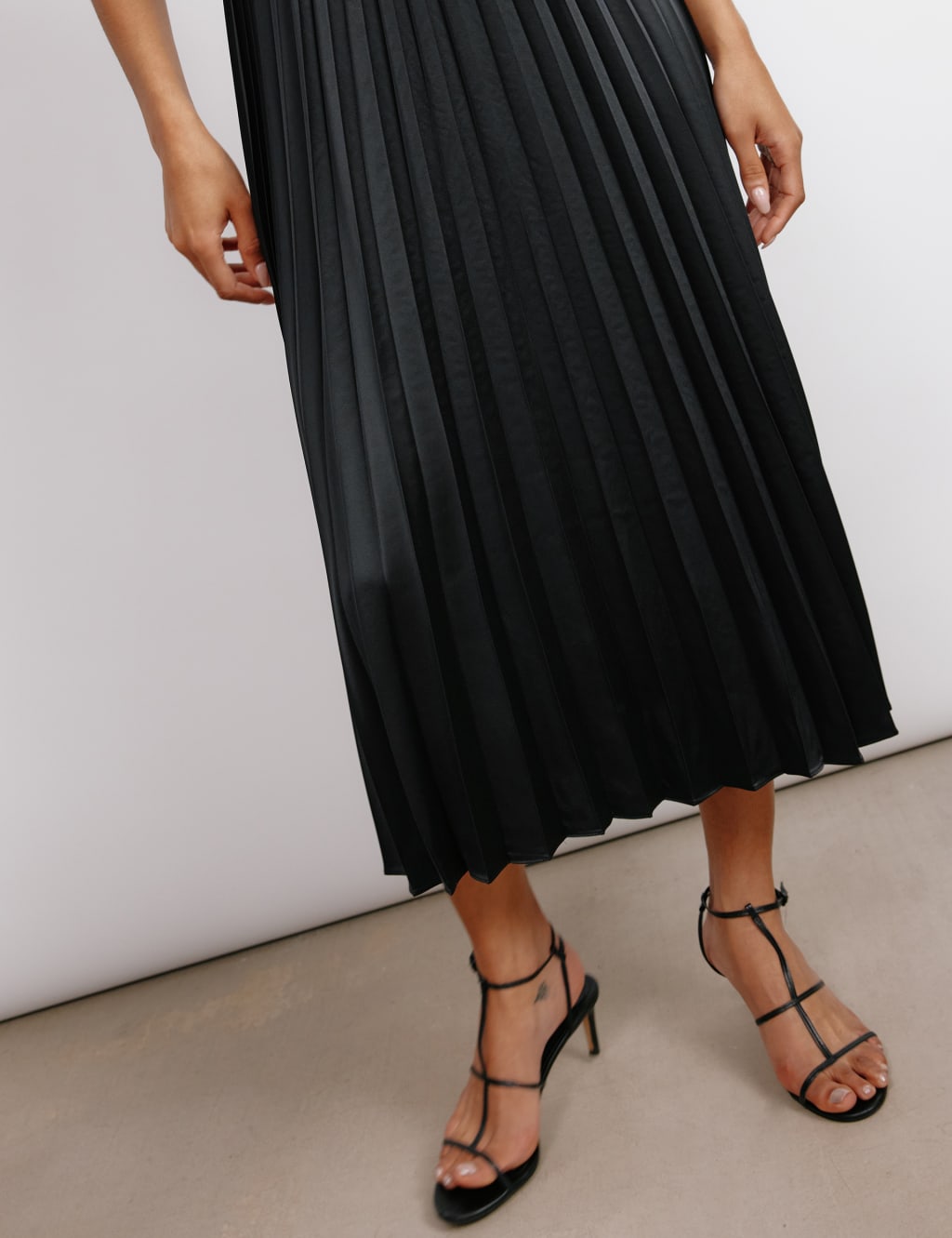High neck pleated midi dress clearance