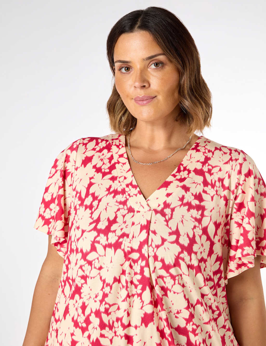 Jersey Floral V-Neck Pleat Detail Top 2 of 3