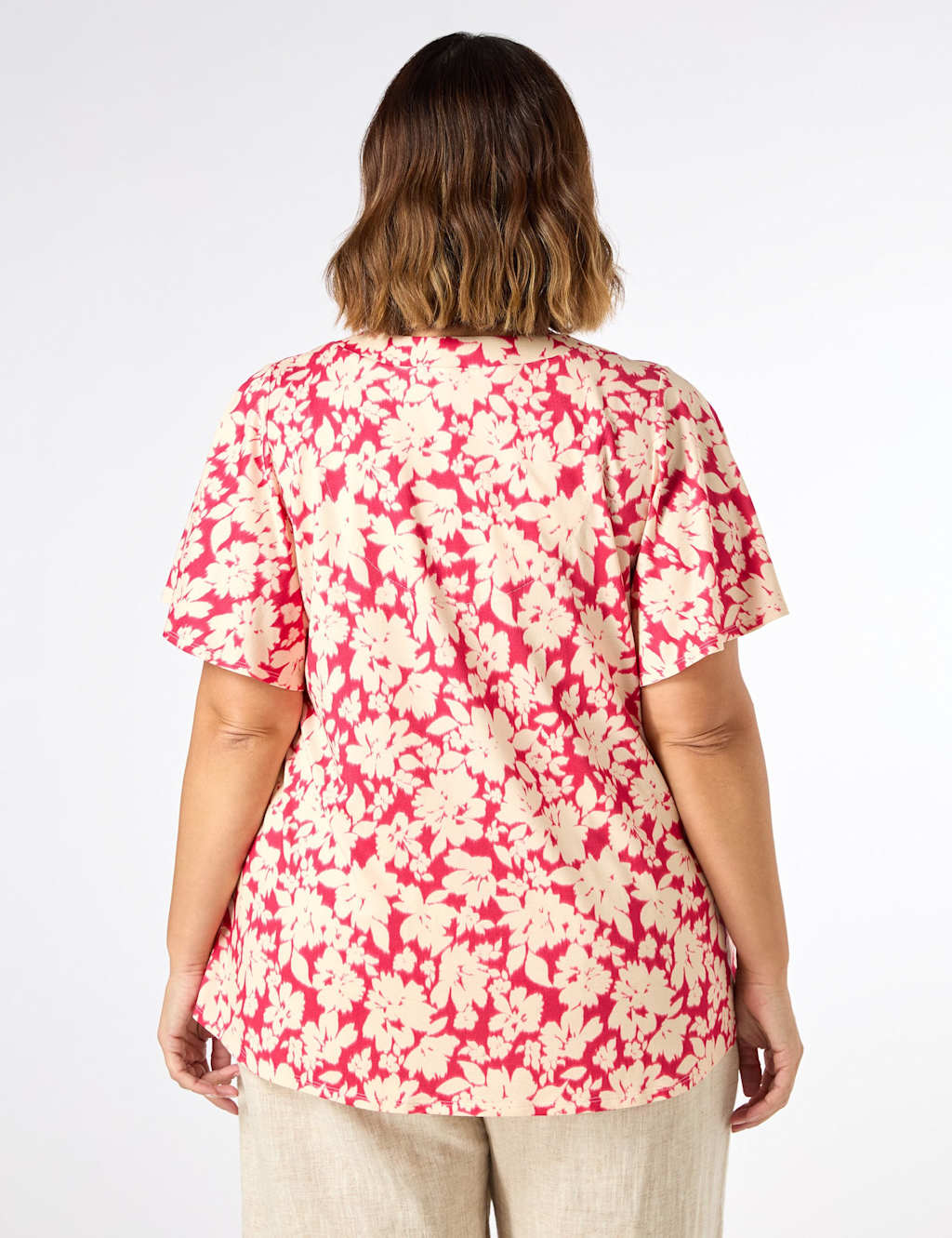Jersey Floral V-Neck Pleat Detail Top 3 of 3