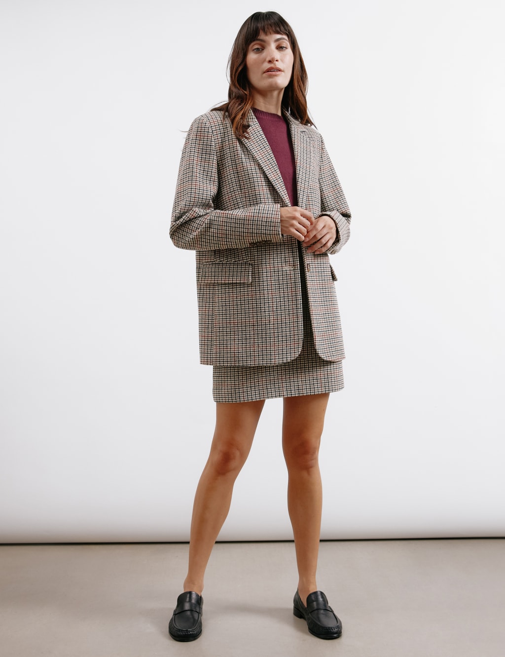 Checked Mini Pencil Skirt with Wool 4 of 6