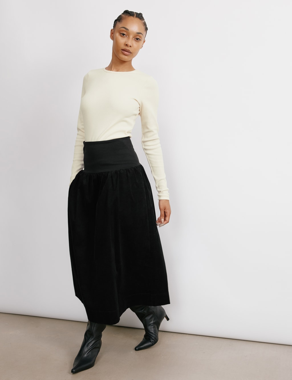 Pure Cotton Cord Midi A Line Skirt