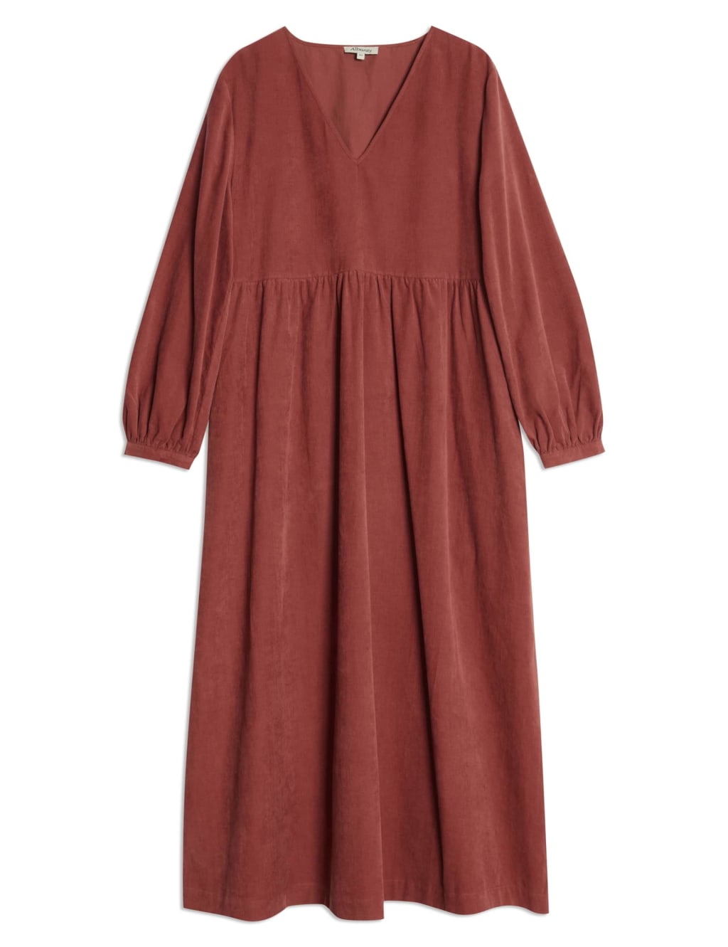 Pure Cotton Cord V-Neck Midi Waisted Dress 2 of 3