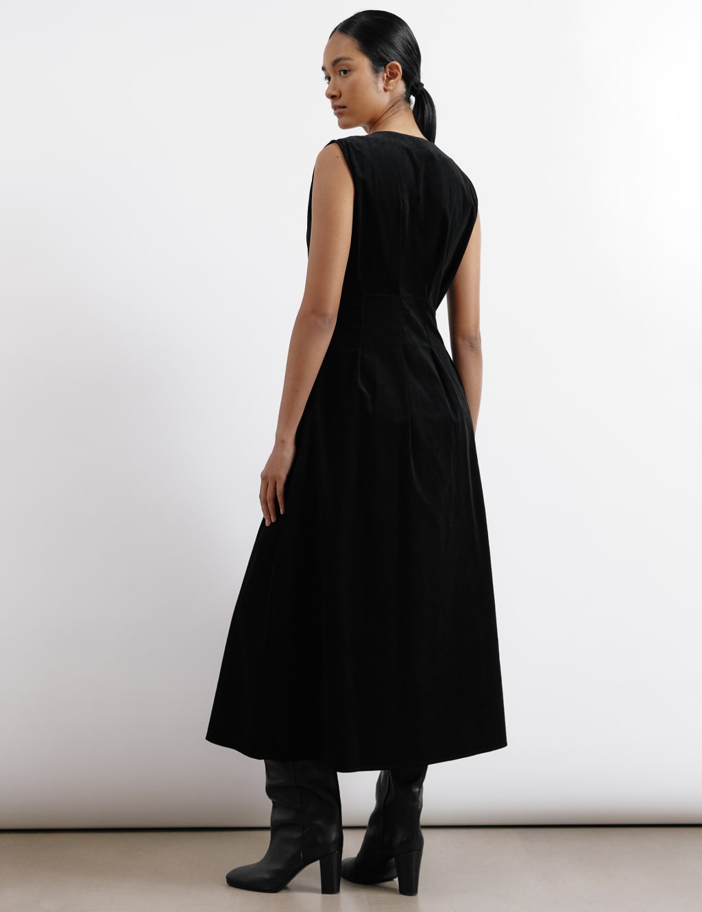 Pure Cotton Cord V Neck Maxi Skater Dress