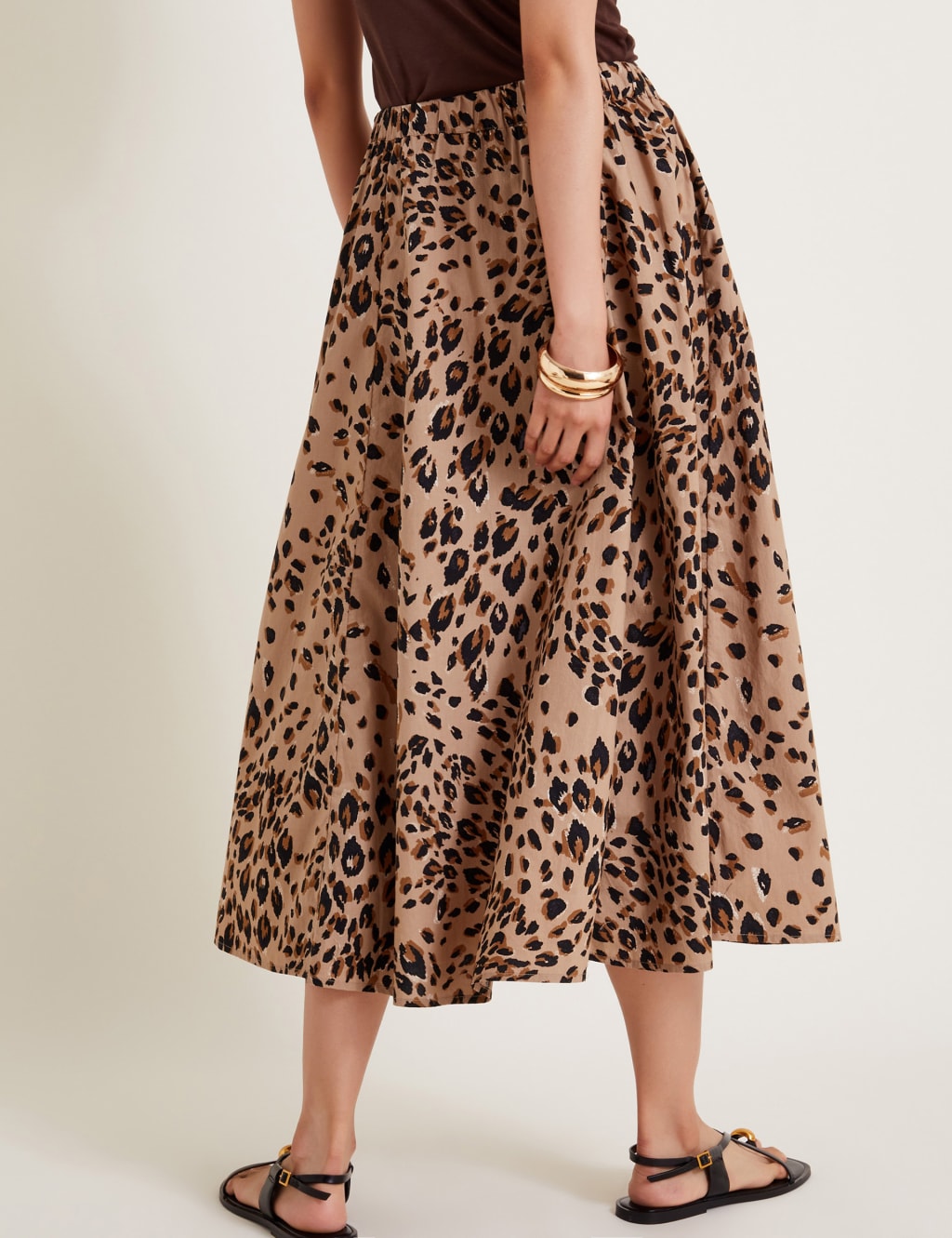 Pure Cotton Animal Print Pleated Midi Skirt Monsoon M S