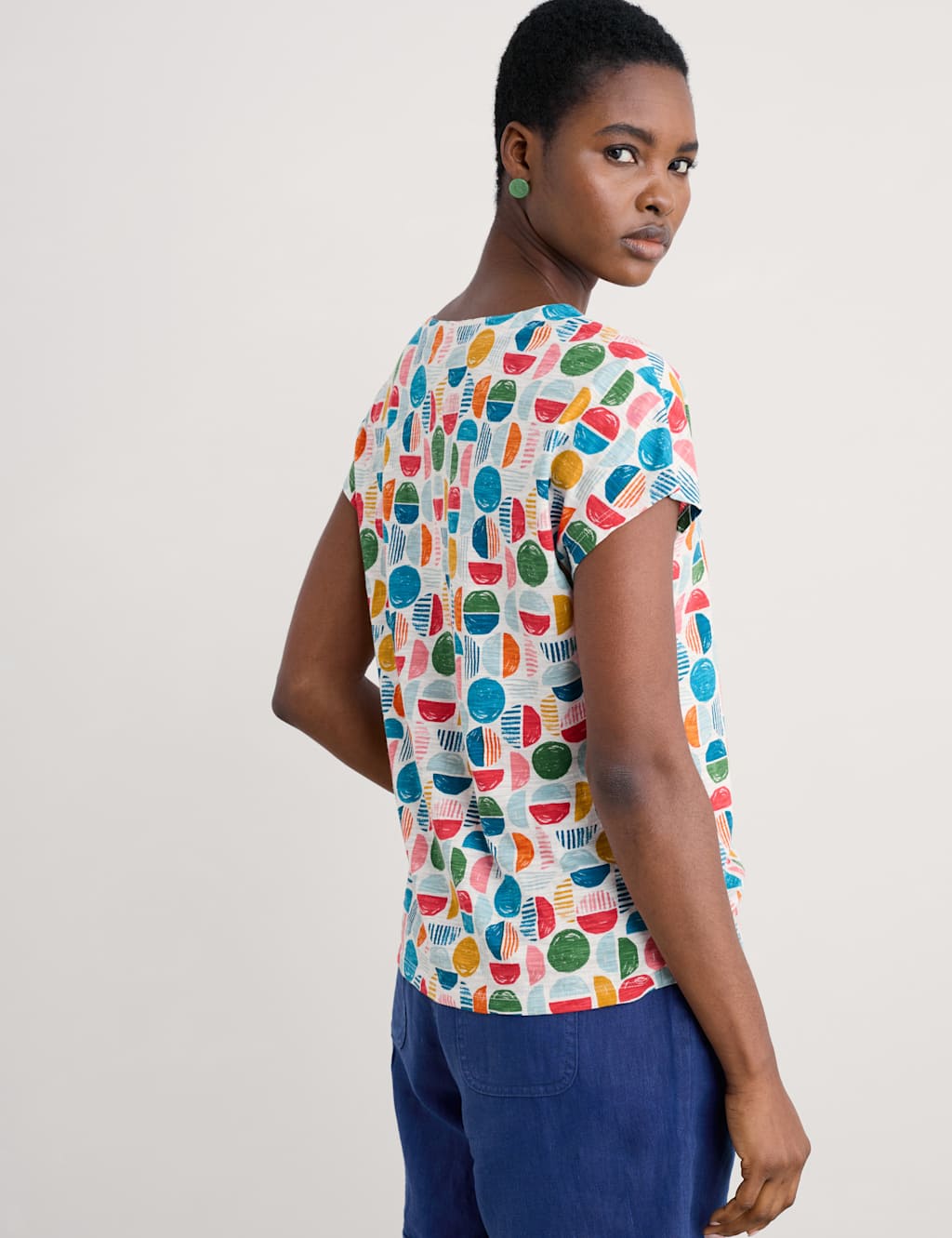 Pure Cotton Geometric V-Neck Relaxed Top 4 of 4
