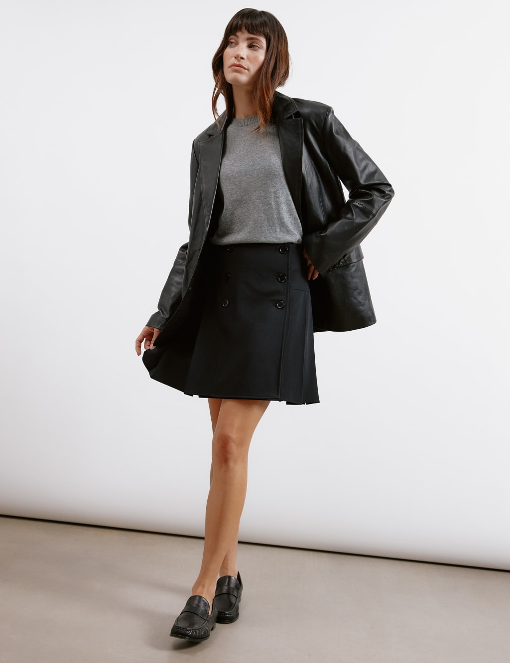 Pleated Mini Tailored Pencil Skirt Albaray M S