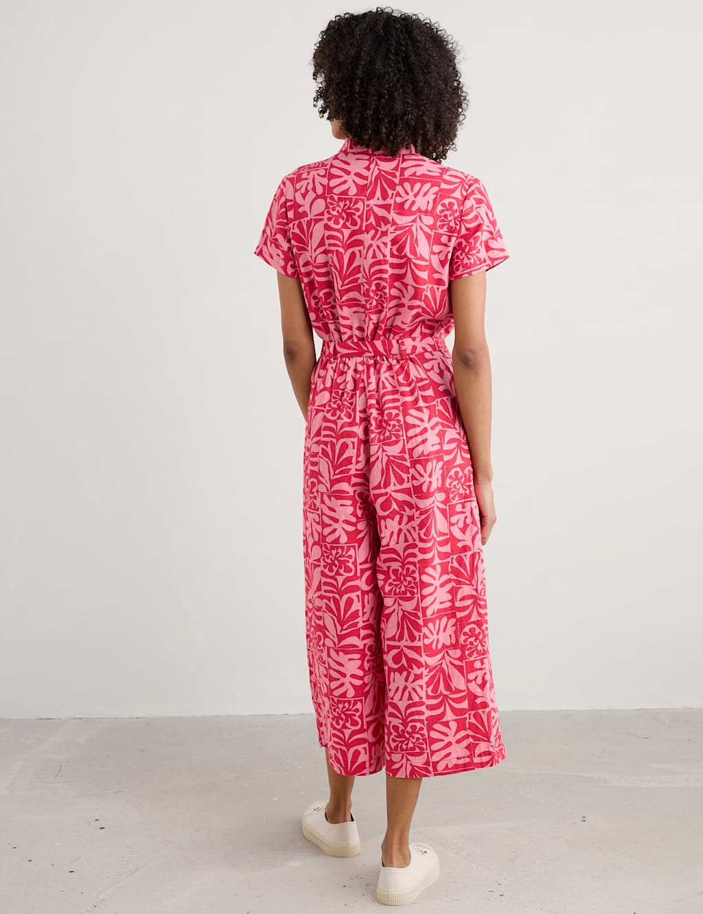 Pure Linen Floral Belted Short Sleeve Jumpsuit 4 of 4
