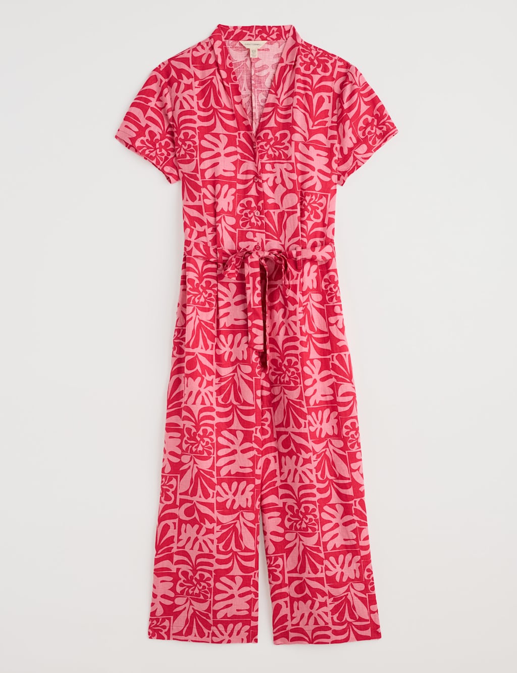 Pure Linen Floral Belted Short Sleeve Jumpsuit 2 of 4
