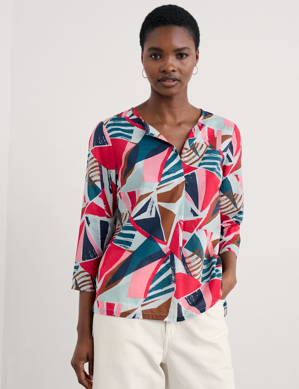 Pure Cotton Geometric Relaxed Top 3 of 4