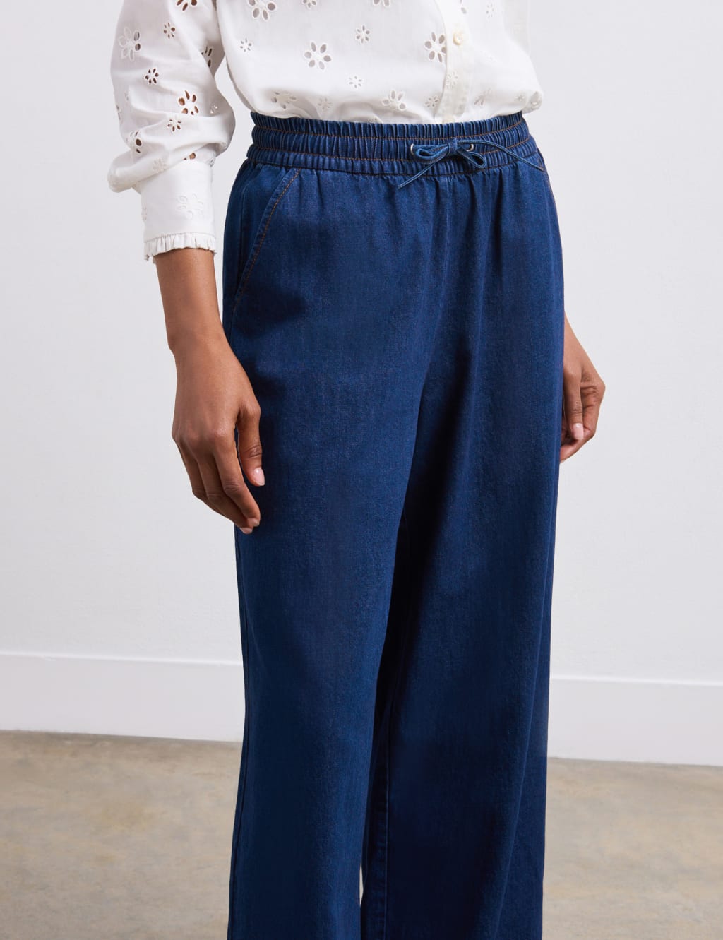 Denim Drawstring Wide Leg Trousers 2 of 5