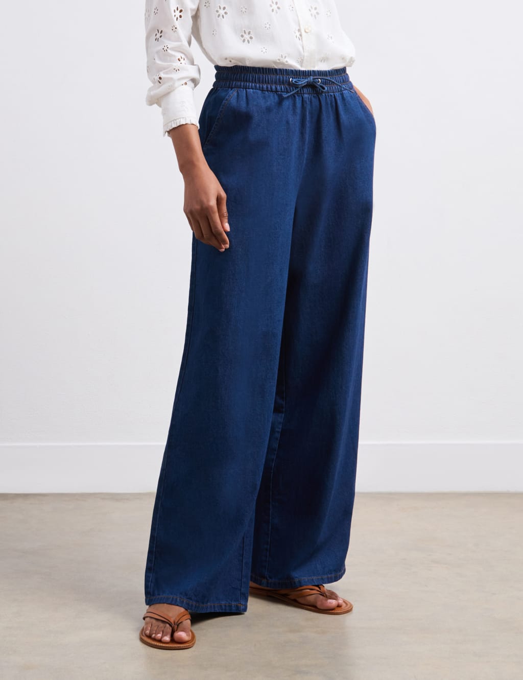 Denim Drawstring Wide Leg Trousers 4 of 5