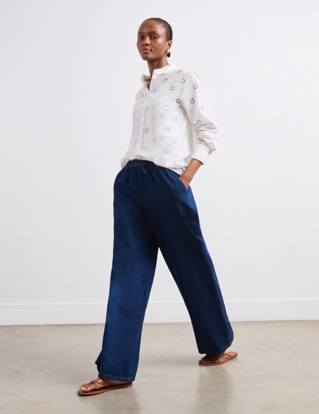 Denim Drawstring Wide Leg Trousers 5 of 5