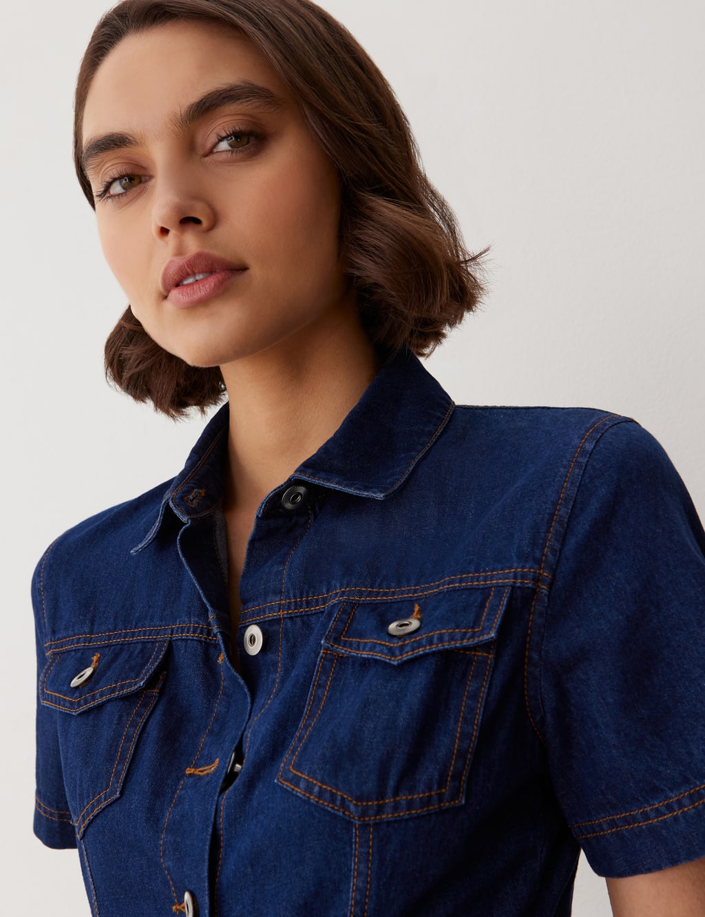 Denim Belted Short Sleeve Jumpsuit 4 of 5