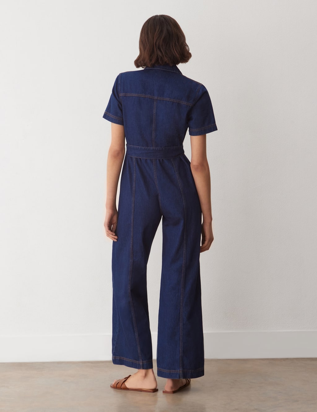 Denim Belted Short Sleeve Jumpsuit 5 of 5