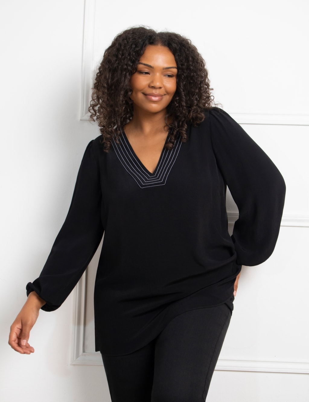 V-Neck Stitch Detail Blouse 3 of 4