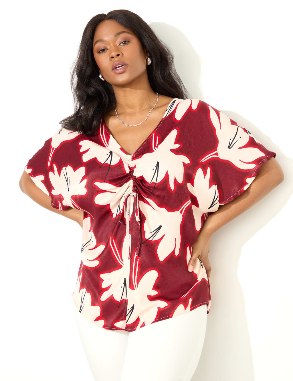 Floral V-Neck Ruched Front Blouse 2 of 5