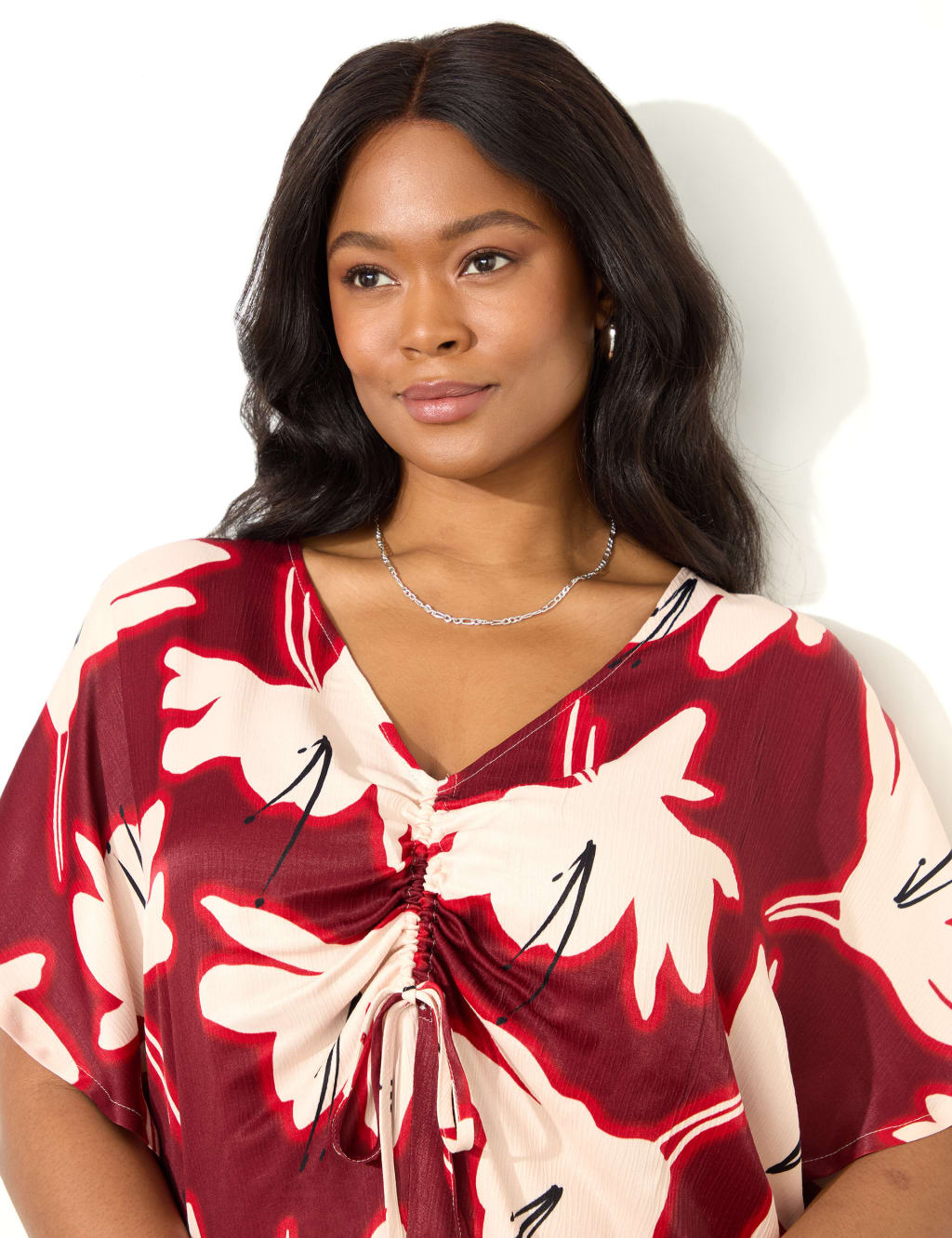 Floral V-Neck Ruched Front Blouse 3 of 5
