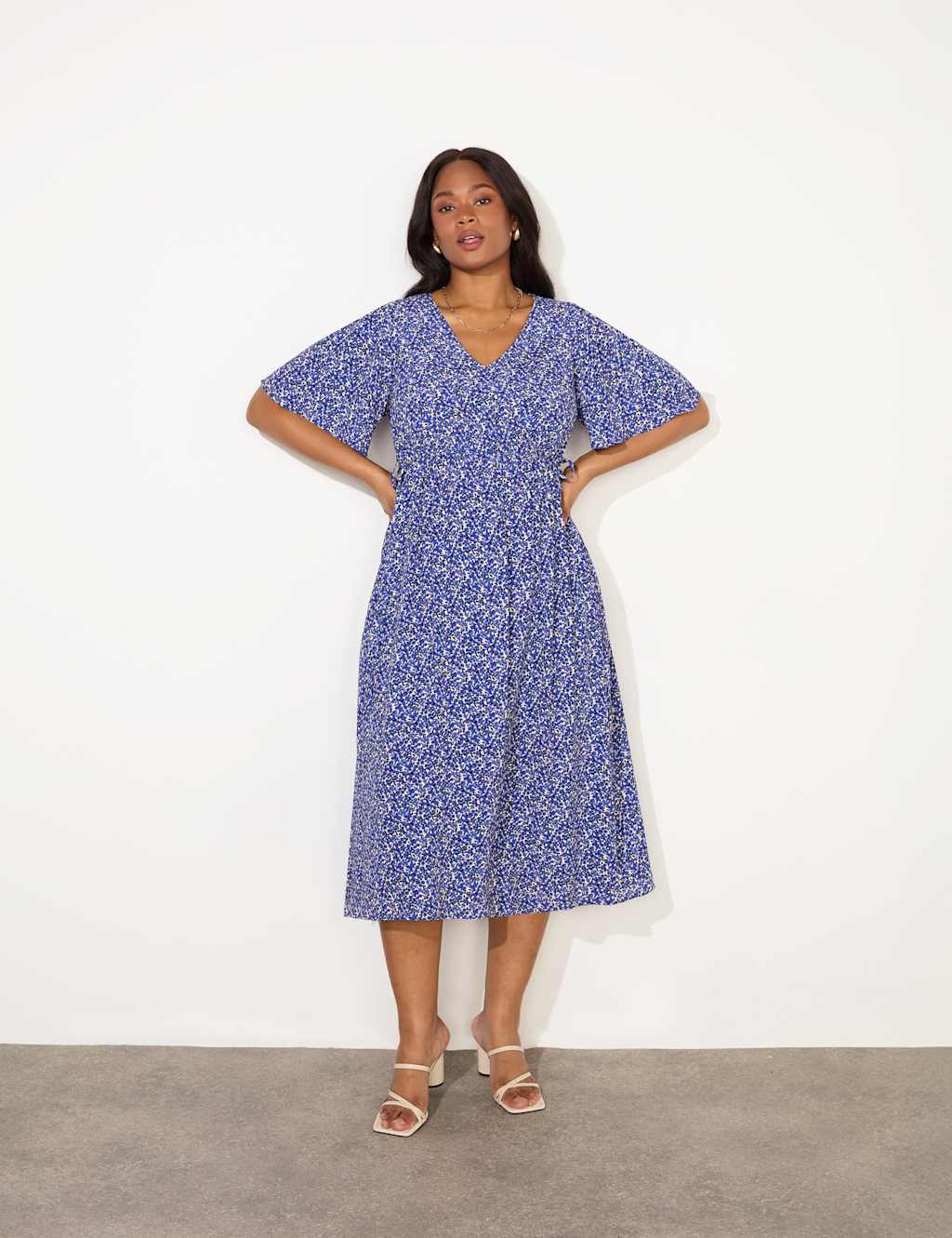 Ditsy Floral V-Neck Midi Waisted Dress 5 of 7