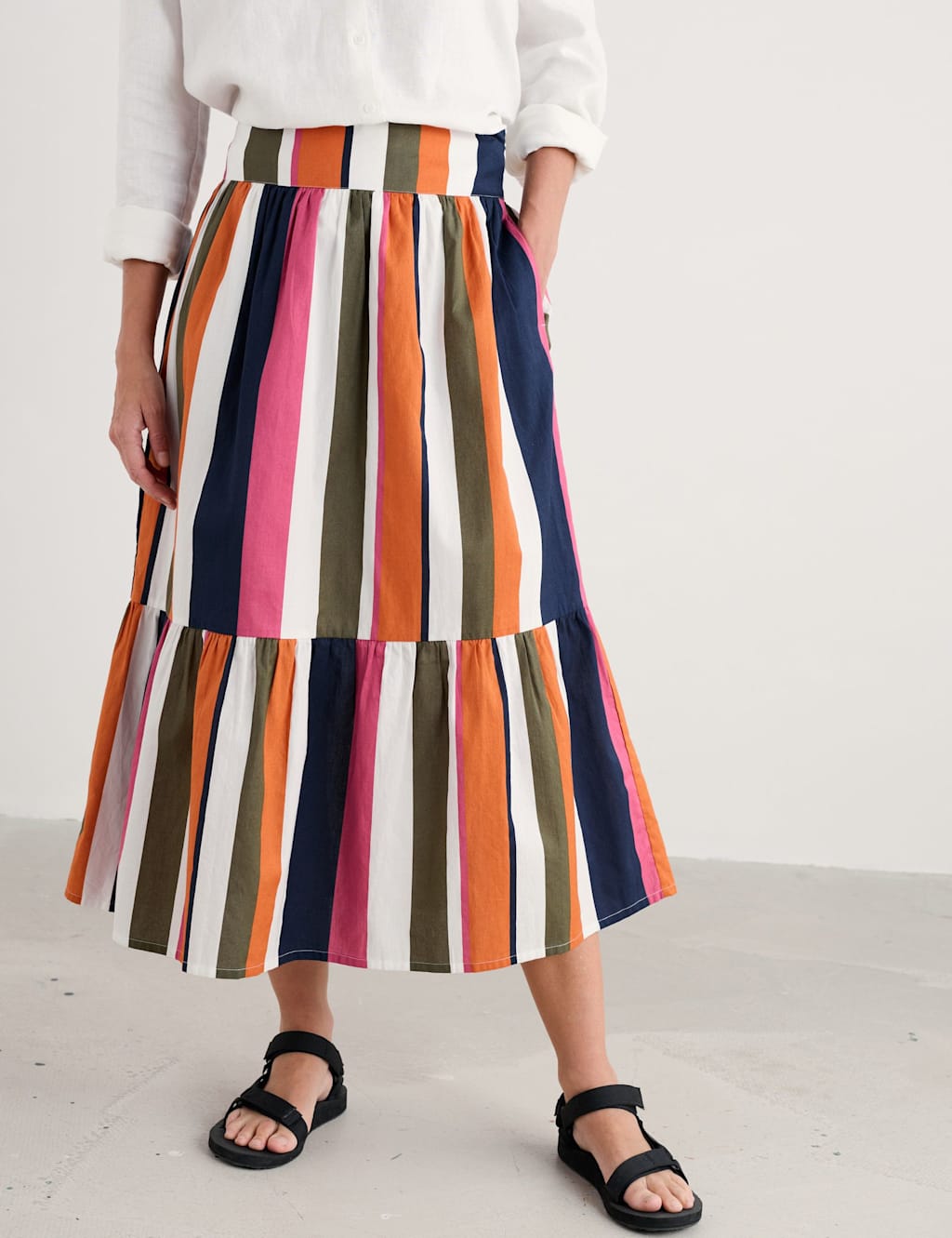 Pure Cotton Striped Midaxi Tiered Skirt | Seasalt Cornwall | M&S Pure Cotton Striped Midaxi Tiered Skirt | Seasalt Cornwall | M&S