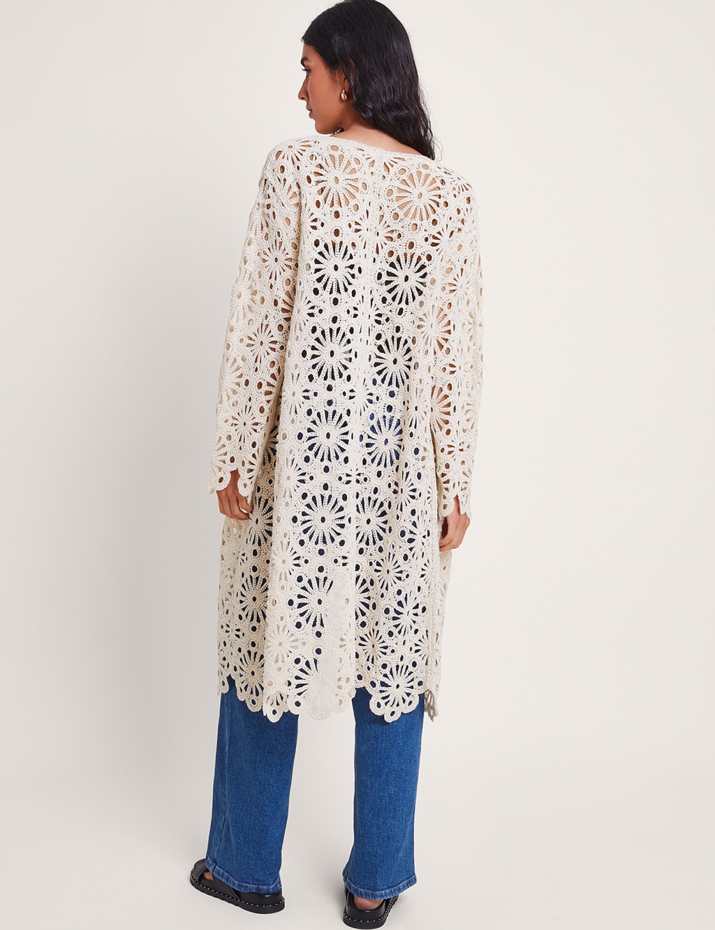 Pure Cotton Crochet Longline Cardigan Monsoon M S
