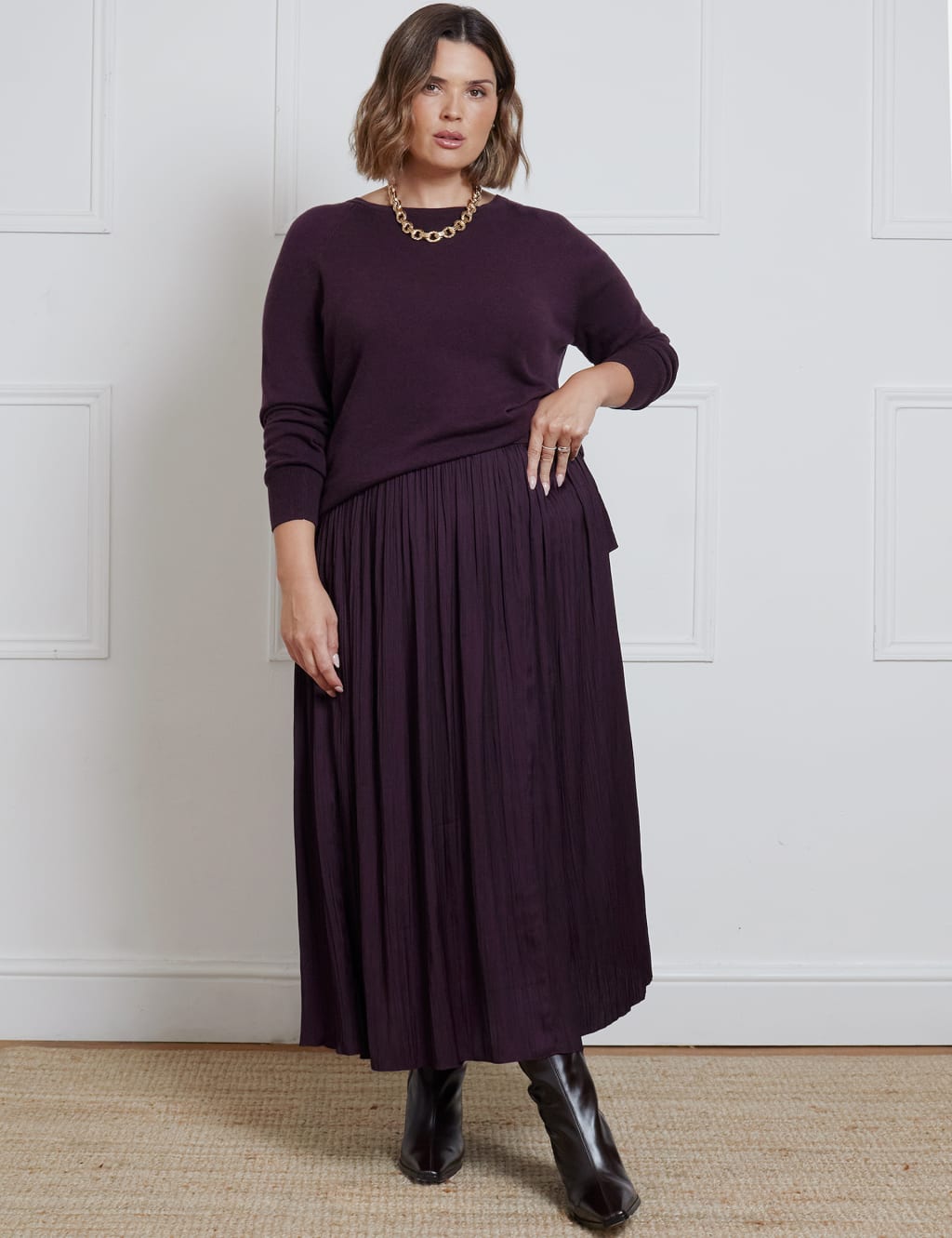 Pleated Midi A Line Skirt