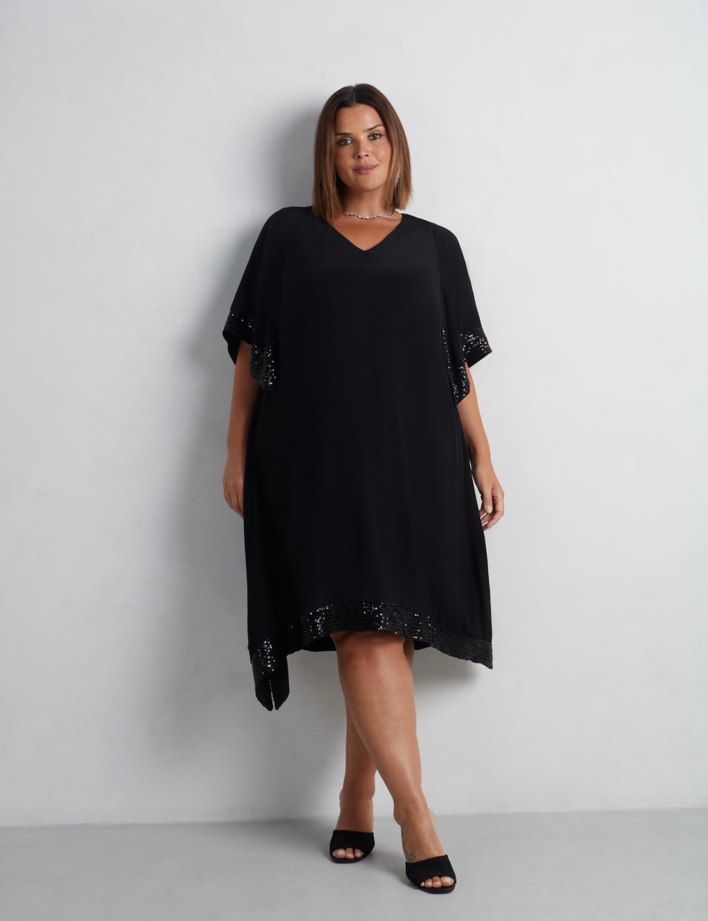 Sparkly V-Neck Angel Sleeve Swing Dress | Live Unlimited London | M&S