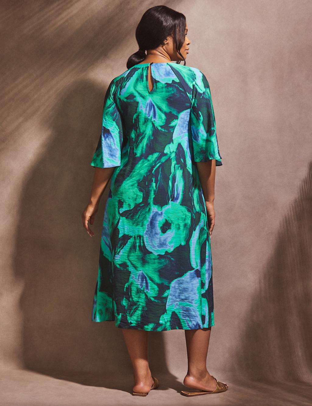 Printed Angel Sleeve Midi Swing Dress 2 of 6