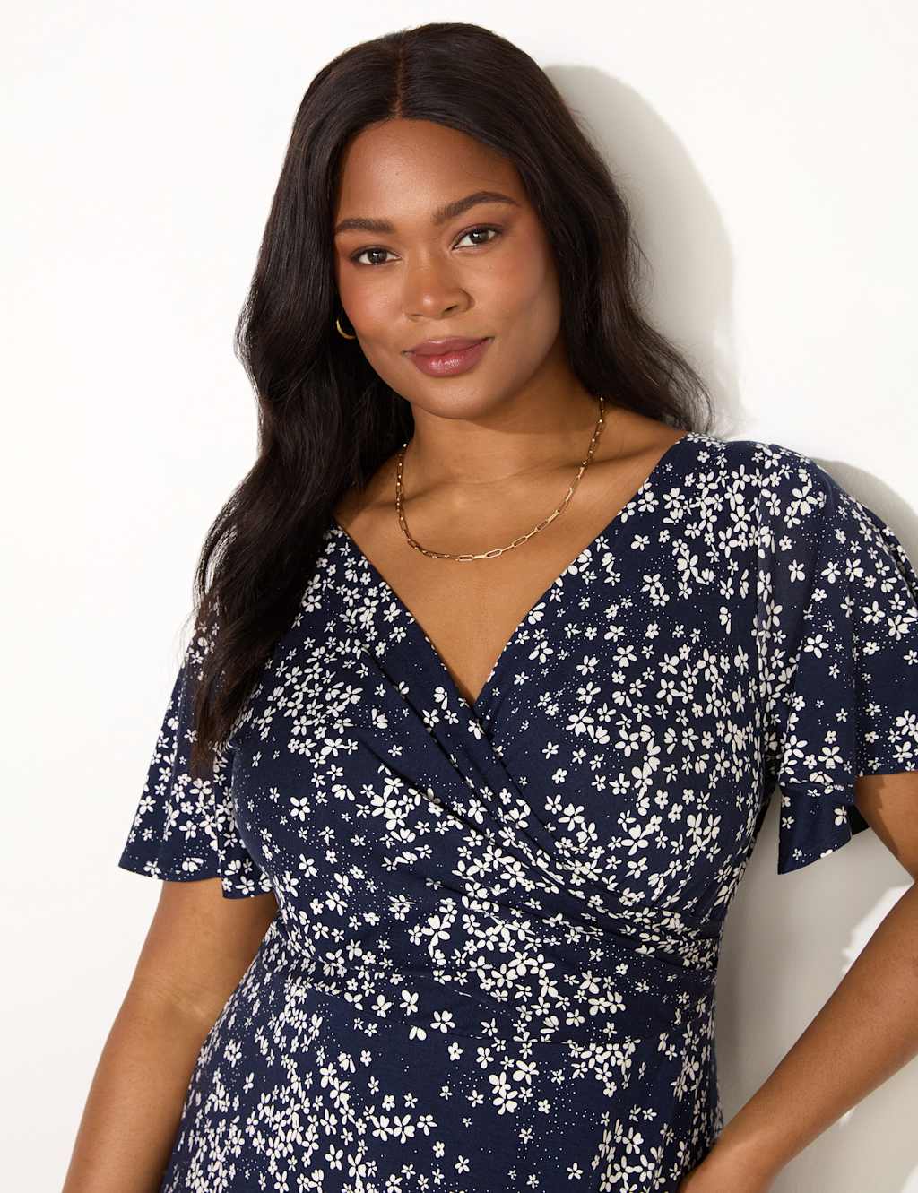 Jersey Ditsy Floral V-Neck Midi Wrap Dress 3 of 3