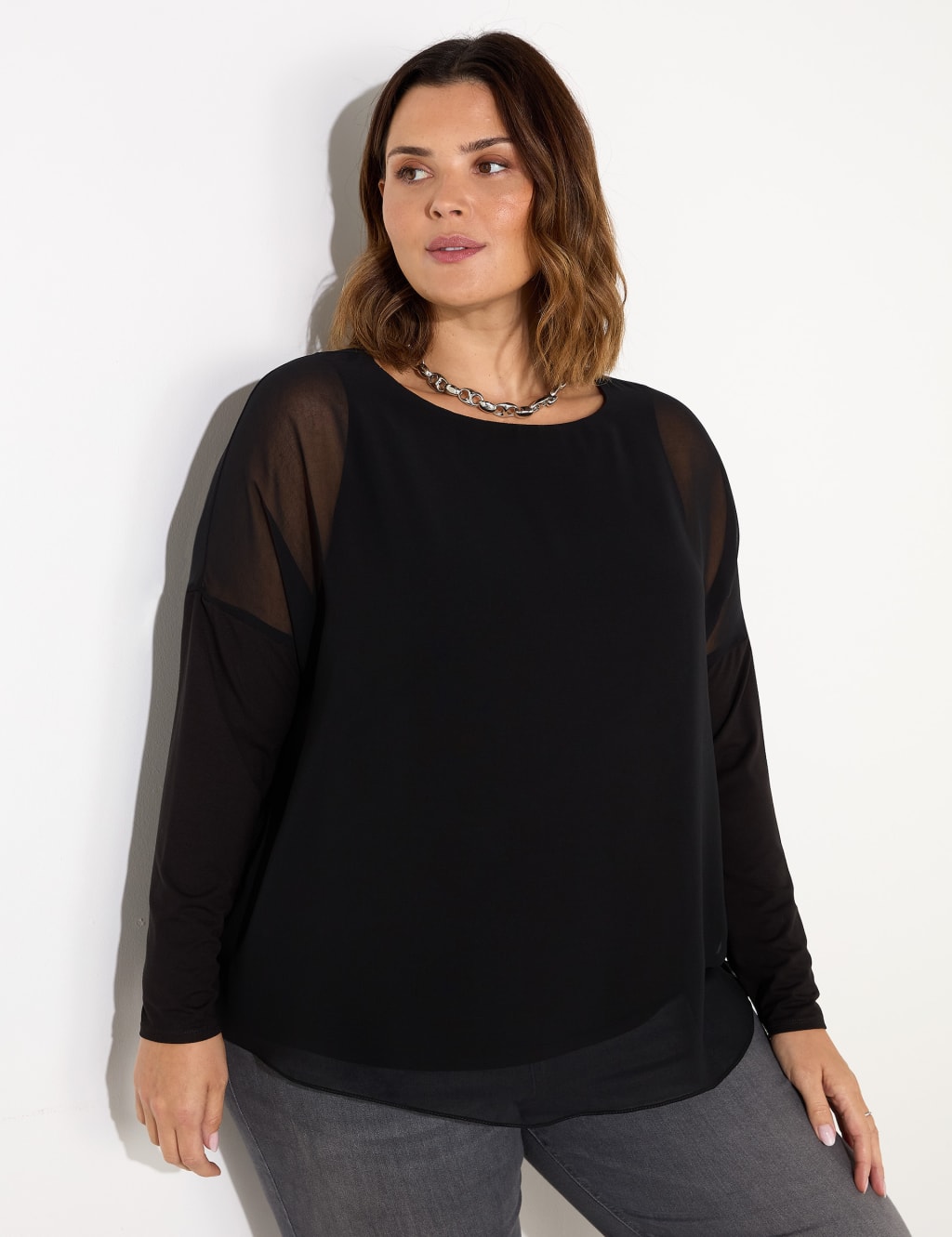 Black chiffon overlay top hotsell