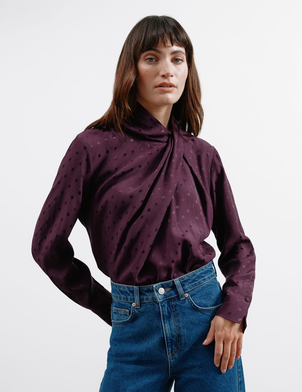 Jacquard High Neck Twist Front Blouse | Albaray | M&S