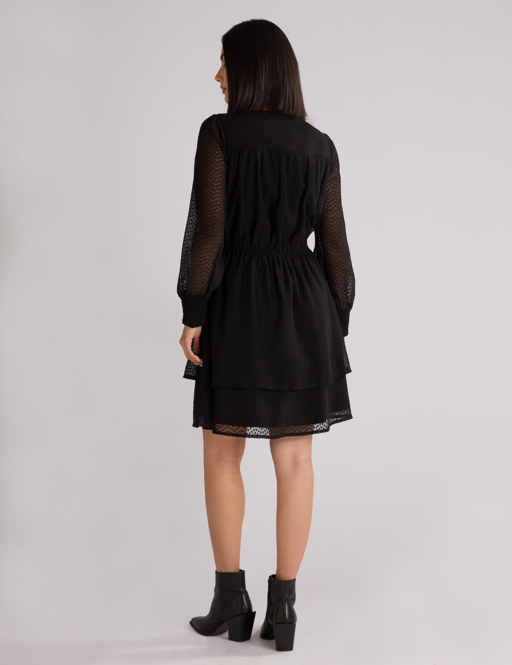 Textured V-Neck Button Front Mini Tea Dress 2 of 4