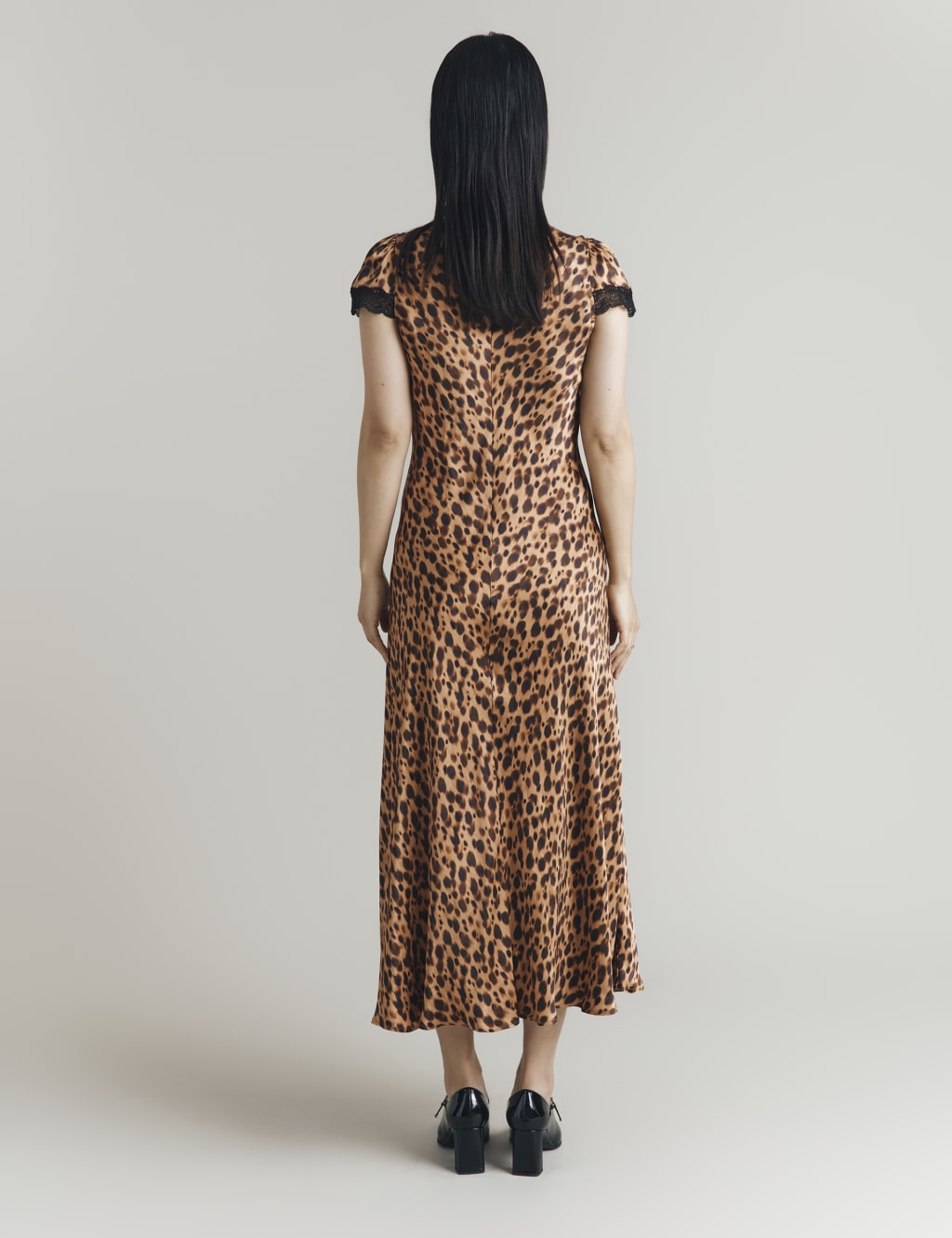Satin Animal Print V-Neck Midi Skater Dress 4 of 4